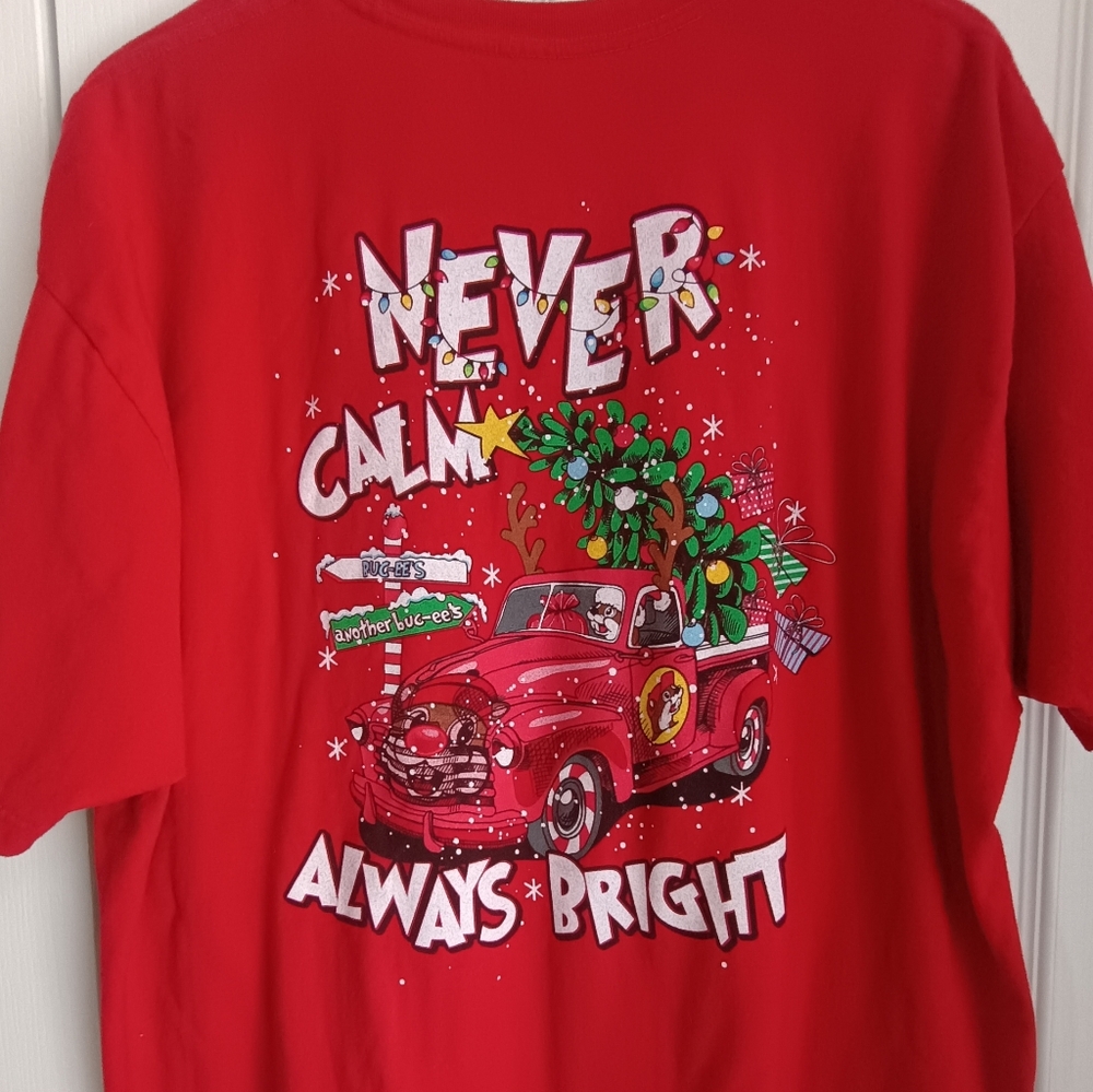 Buc-ees Christmas 2XL Santa Beaver Red Truck Never Calm Always Bright Shirt XXL